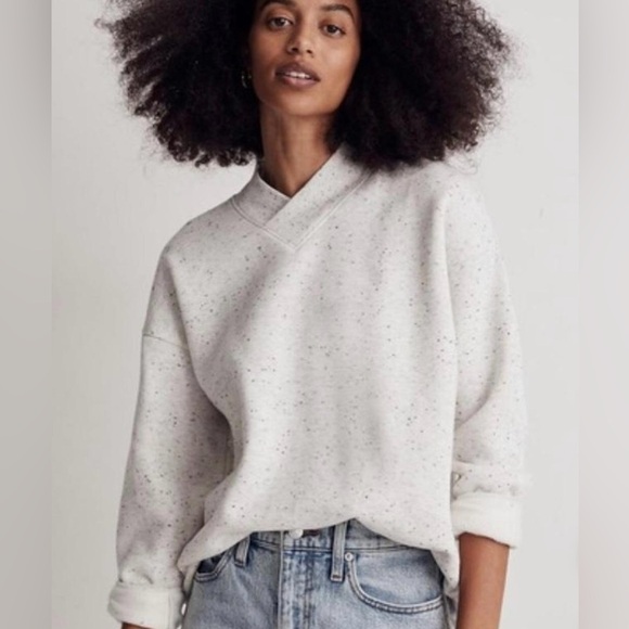 Madewell Tops - Madewell Women's Cropped Sweatshirt-Grey & White- Size XL